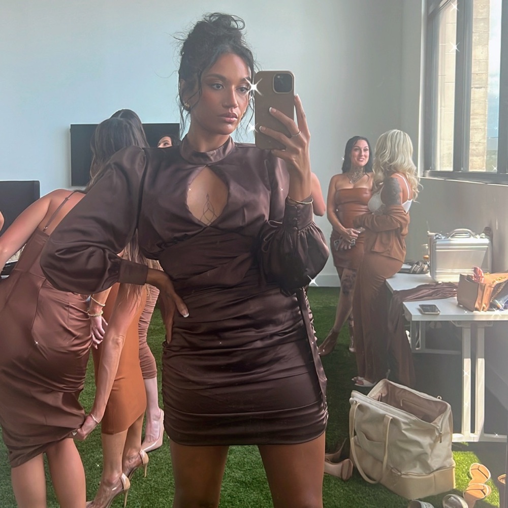 MAJORELLE Brown Satin Dress